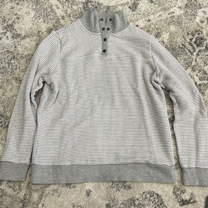 Doe & Rae Grey and White Striped Pullover Sweater
